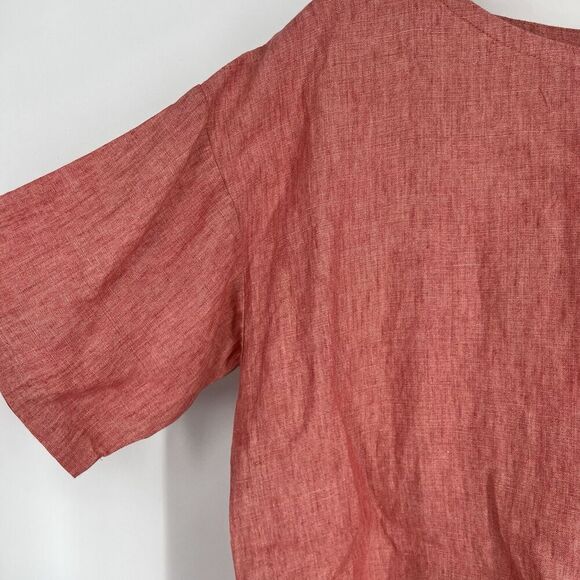 Eileen Fisher Blouse Size Large Petite Red Linen Top Minimalist Lagenlook Shirt - Picture 3 of 7